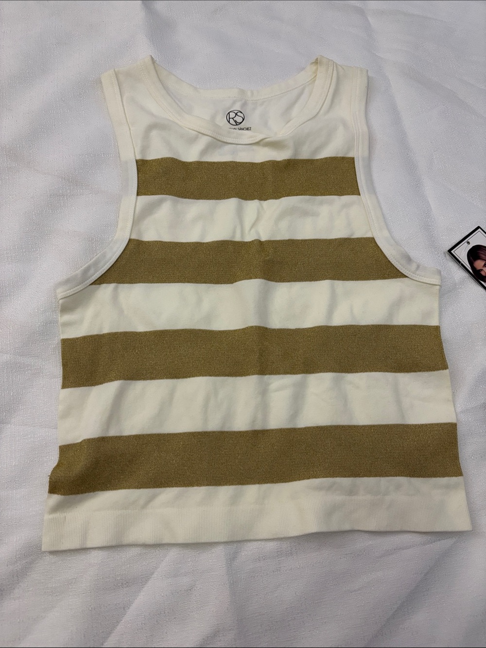 Striped Tank Top - Cream & Gold -